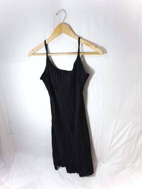 SHEIN Black Ribbed V-Neck Spaghetti Strap Dress